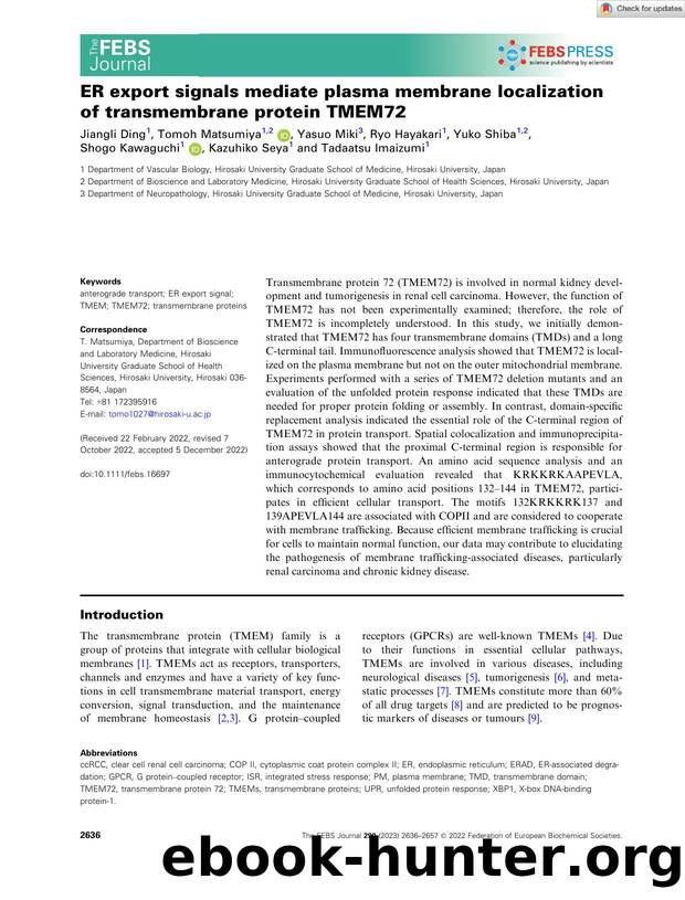 ER export signals mediate plasma membrane localization of transmembrane protein TMEM72 by Unknown