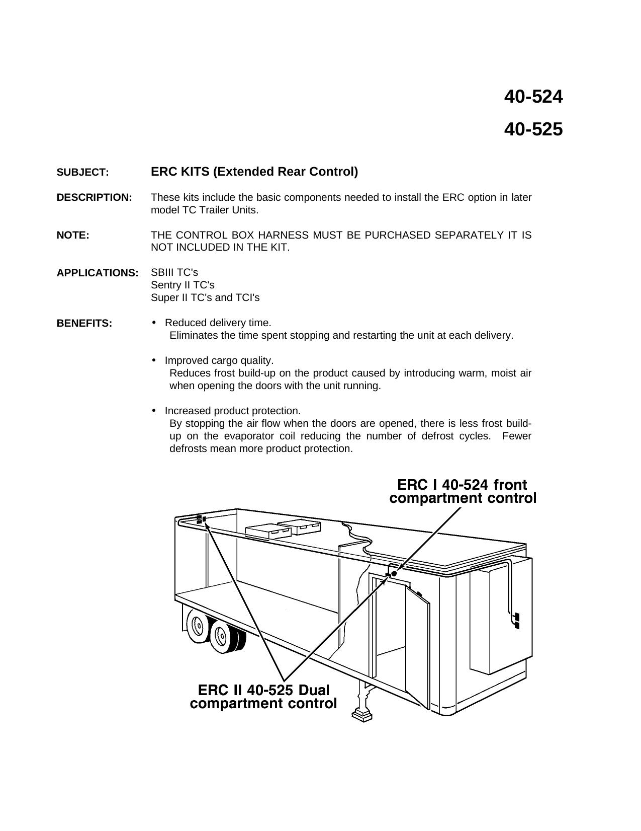 ERC KITS (Extended Rear Control) 40-524 and 40-525 by Thermo King Service Parts