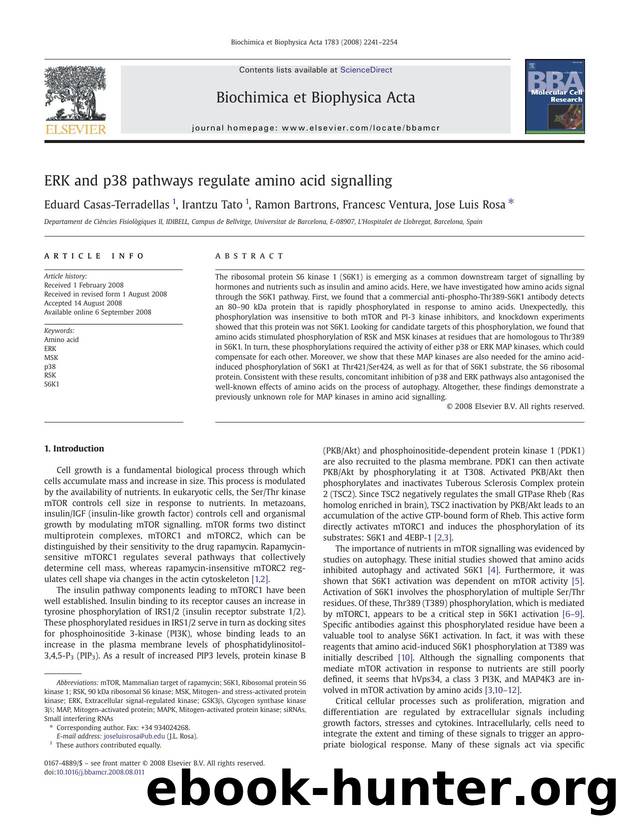 ERK and p38 pathways regulate amino acid signalling by Eduard Casas-Terradellas; Irantzu Tato; Ramon Bartrons; Francesc Ventura; Jose Luis Rosa