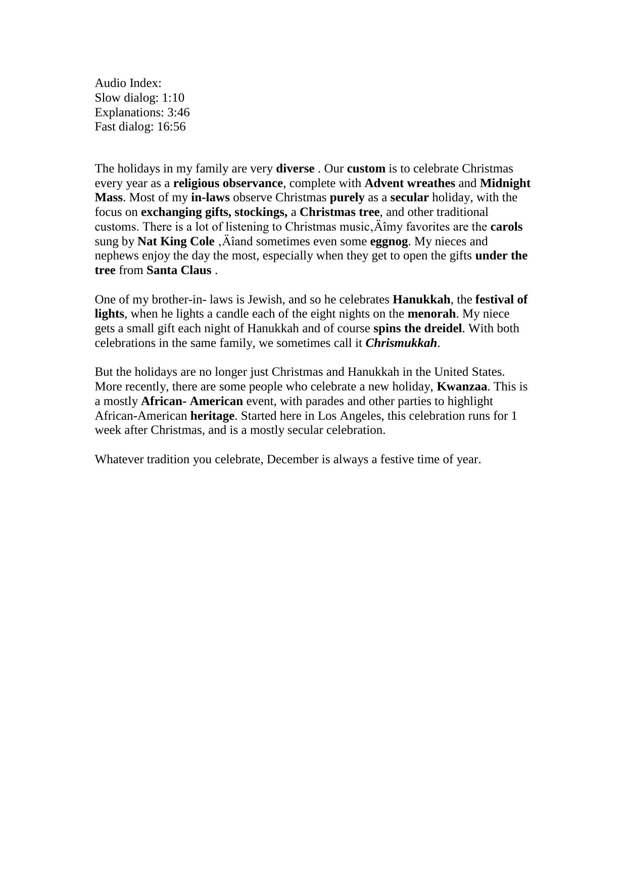 ESL Podcast 112 by Christmas Hanukkah & Kwanzaa