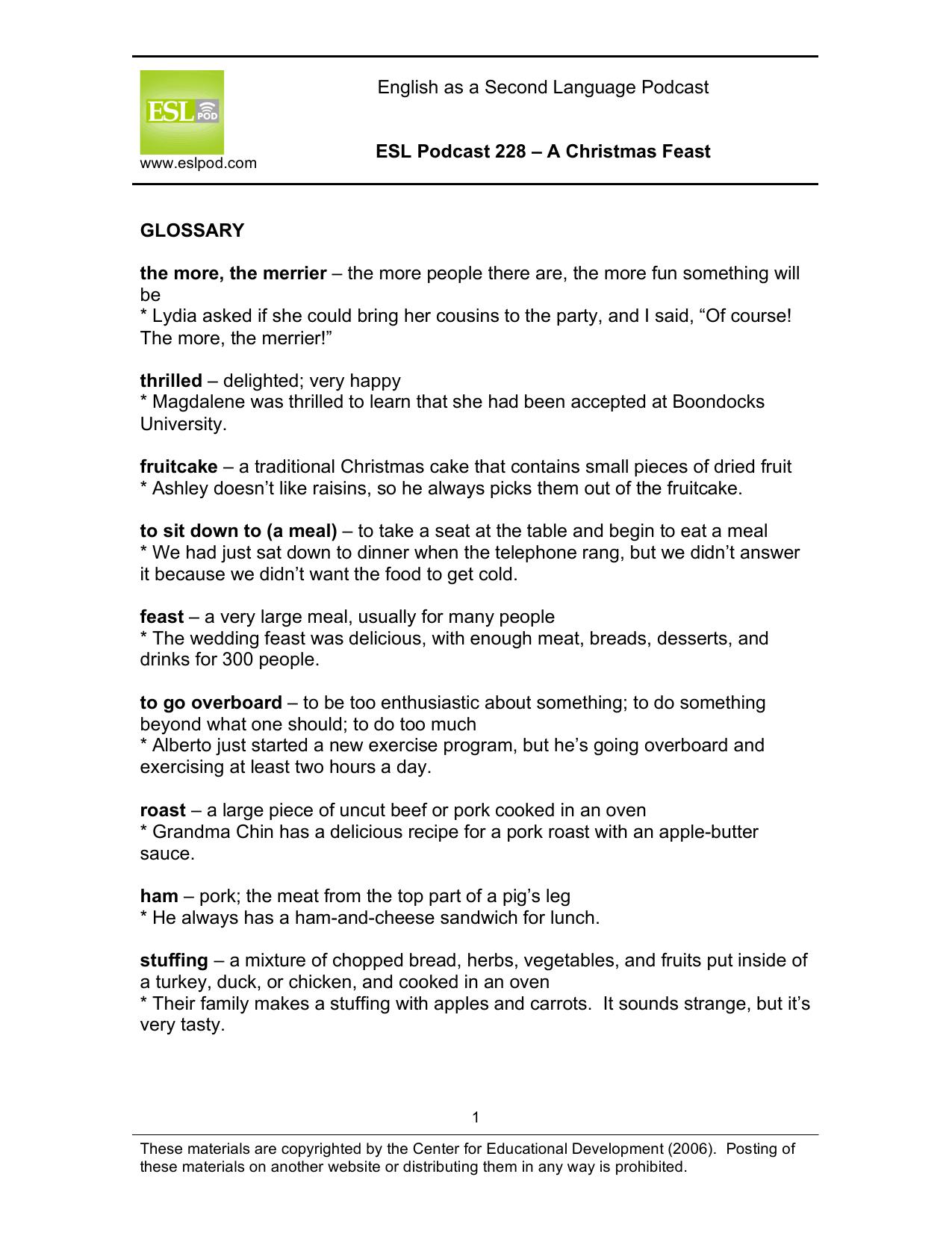 ESL Podcast 228 â A Christmas Feast by Unknown