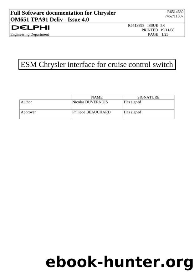 ESM Chrysler interface for cruise control switch by Nicolas DUVERNOIS