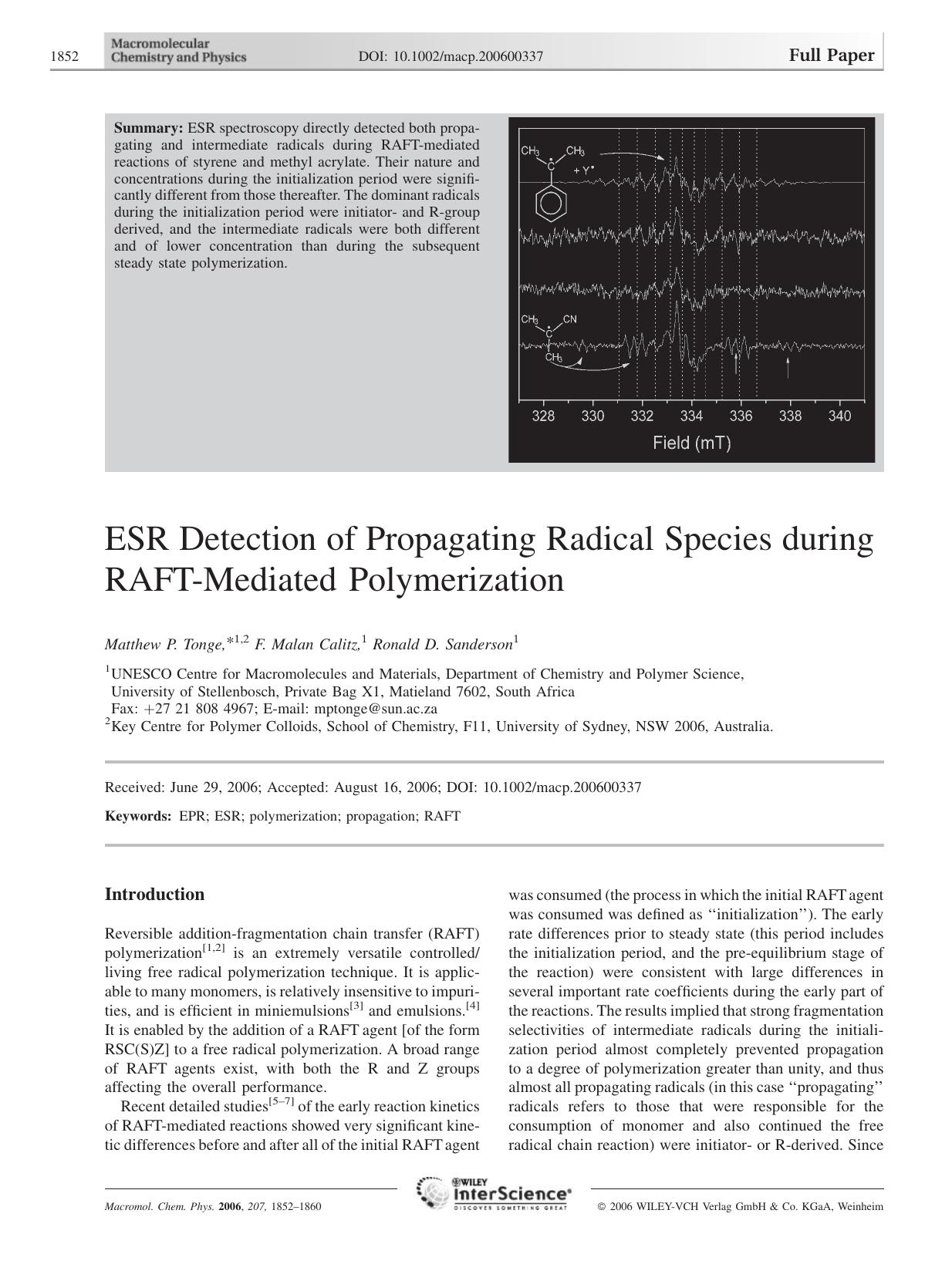 ESR Detection of Propagating Radical Species during RAFT-Mediated Polymerization by Unknown