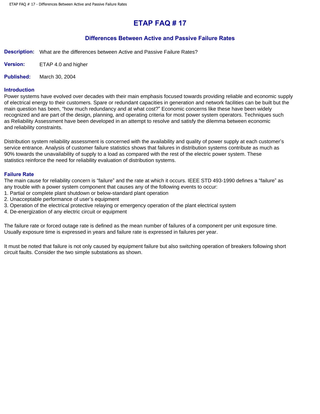 ETAP FAQ # 17 - Differences Between Active and Passive Failure Rates by Active & Passive Failure Rates