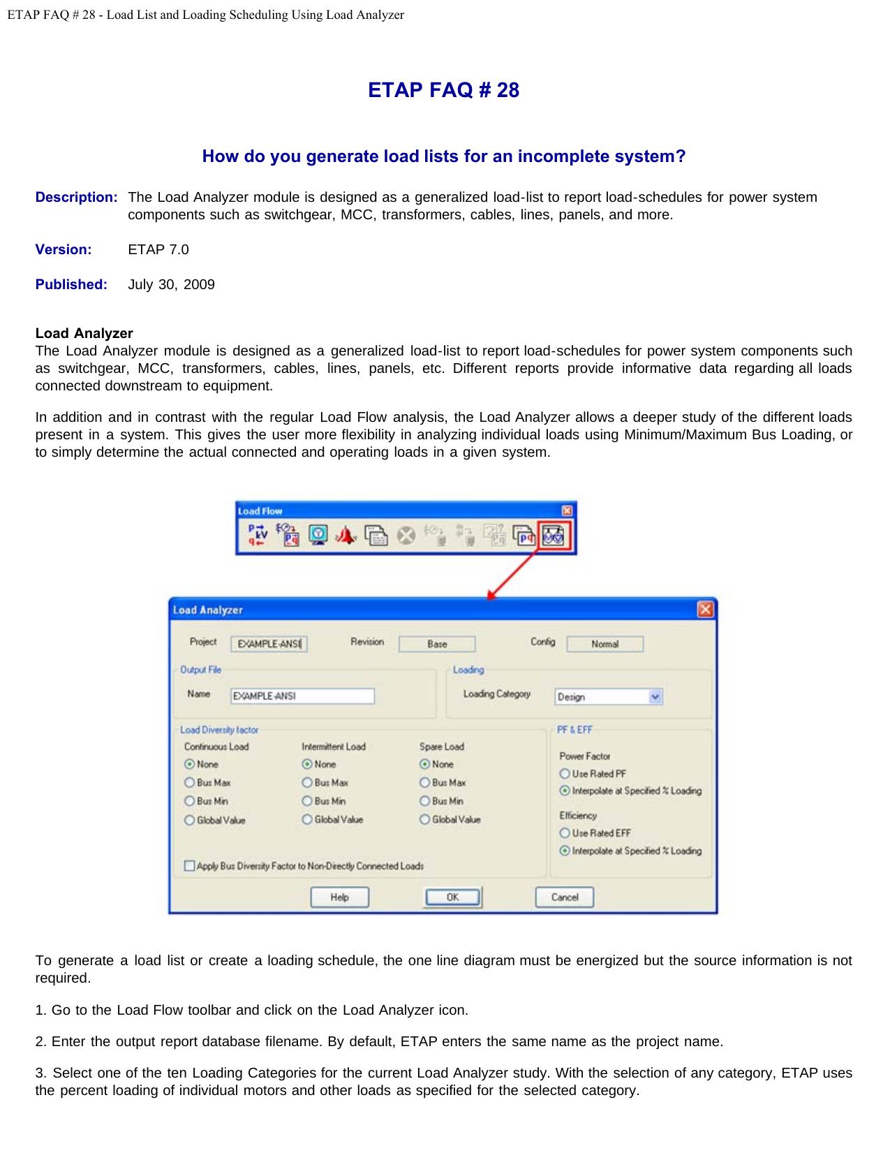 ETAP FAQ # 28 - Load List and Loading Scheduling Using Load Analyzer by Load Analyzer