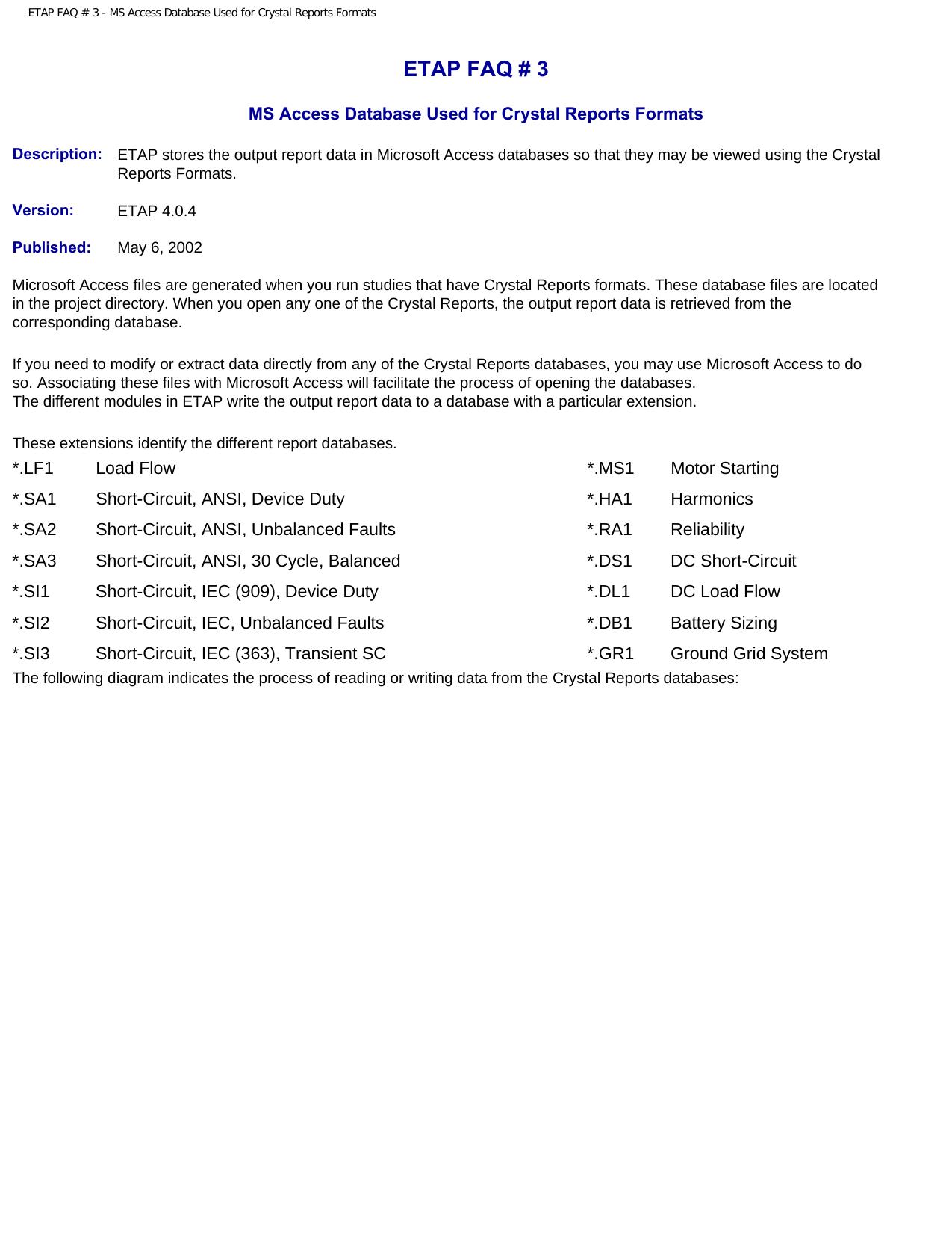 ETAP FAQ # 3 - MS Access Database Used for Crystal Reports Formats by ETAP