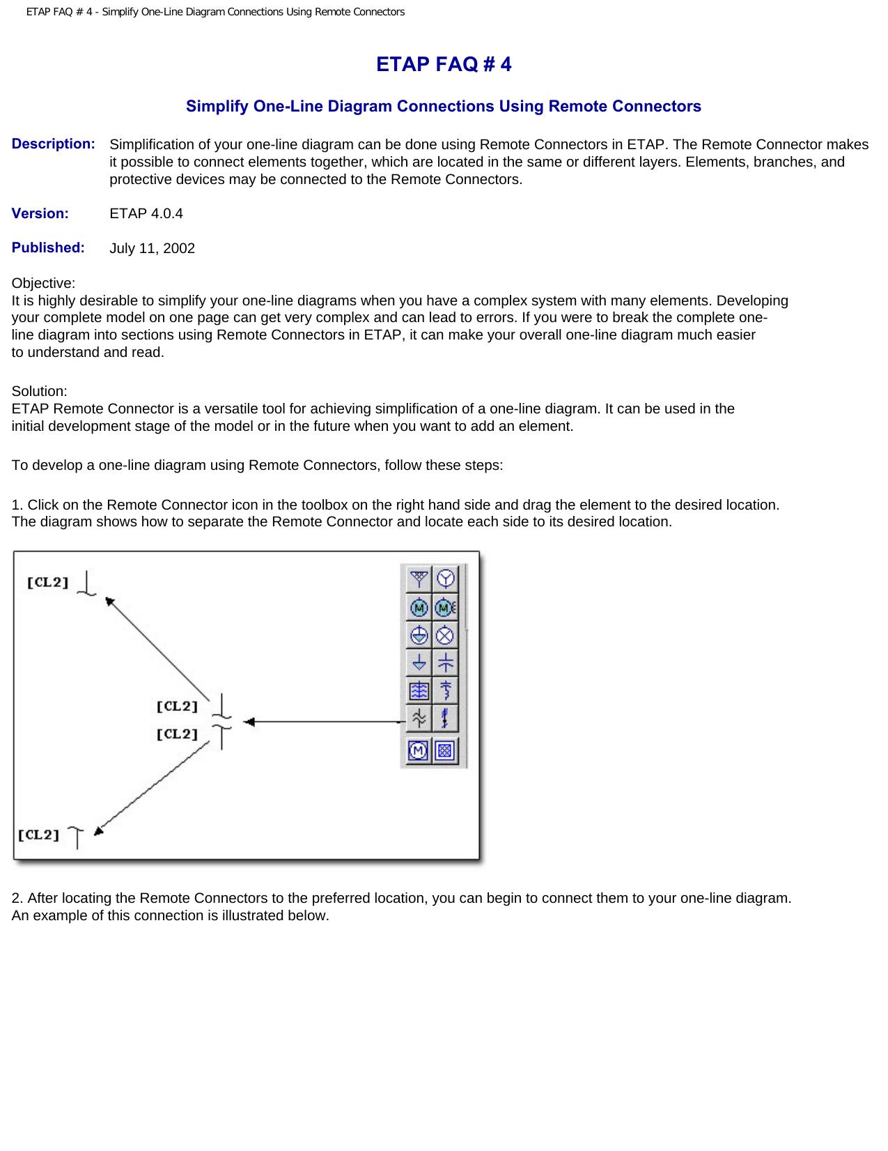 ETAP FAQ # 4 - Simplify One-Line Diagram Connections Using Remote Connectors by Simplify Old Connections & Remote Conn