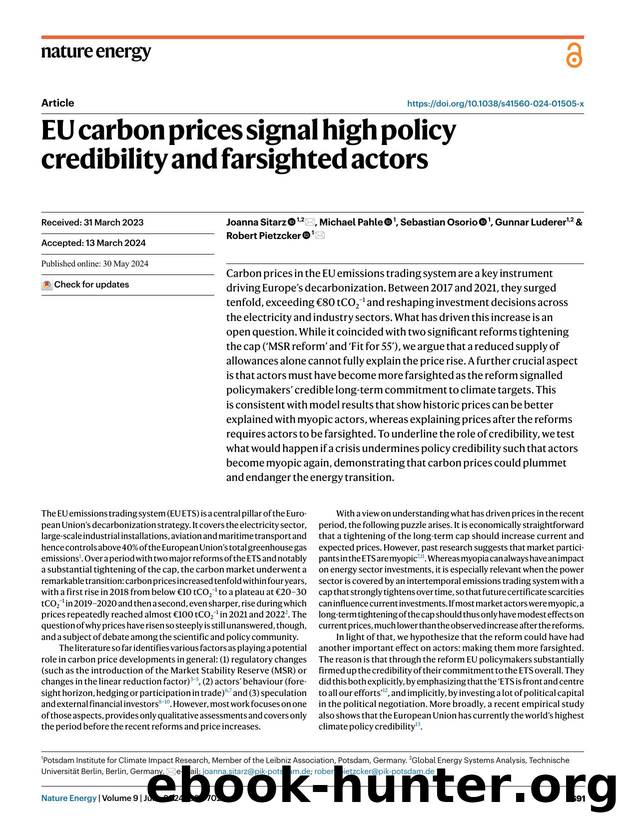 EU carbon prices signal high policy credibility and farsighted actors by Joanna Sitarz & Michael Pahle & Sebastian Osorio & Gunnar Luderer & Robert Pietzcker