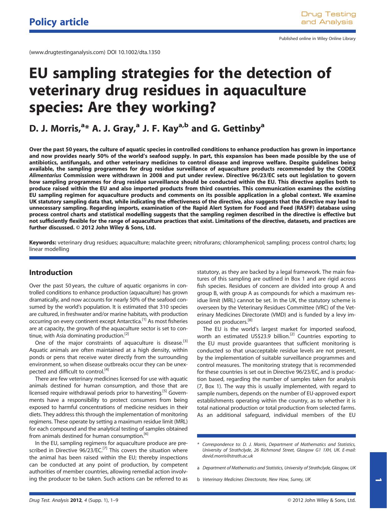 EU sampling strategies for the detection of veterinary drug residues in aquaculture species: Are they working? by Unknown
