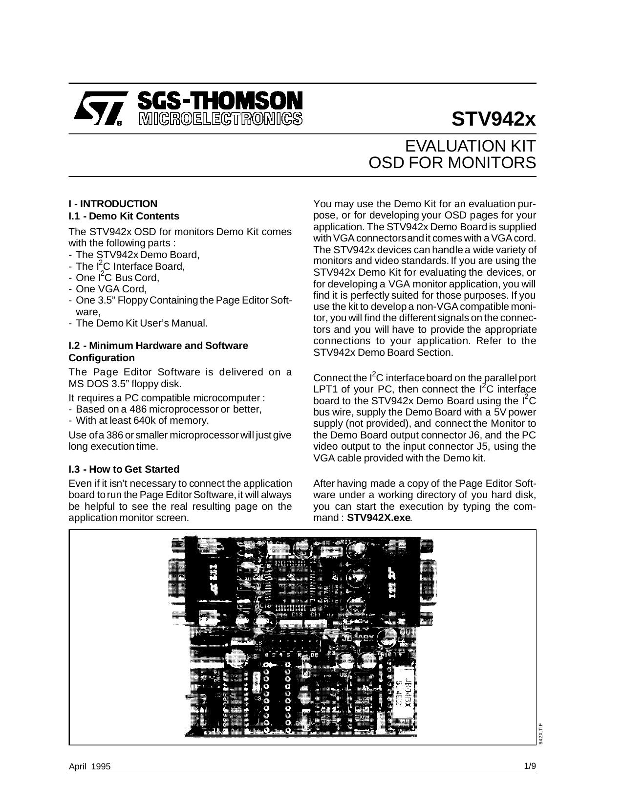 EVALUATION KIT OSD FOR MONITORS by SGS-THOMSON Microelectronics