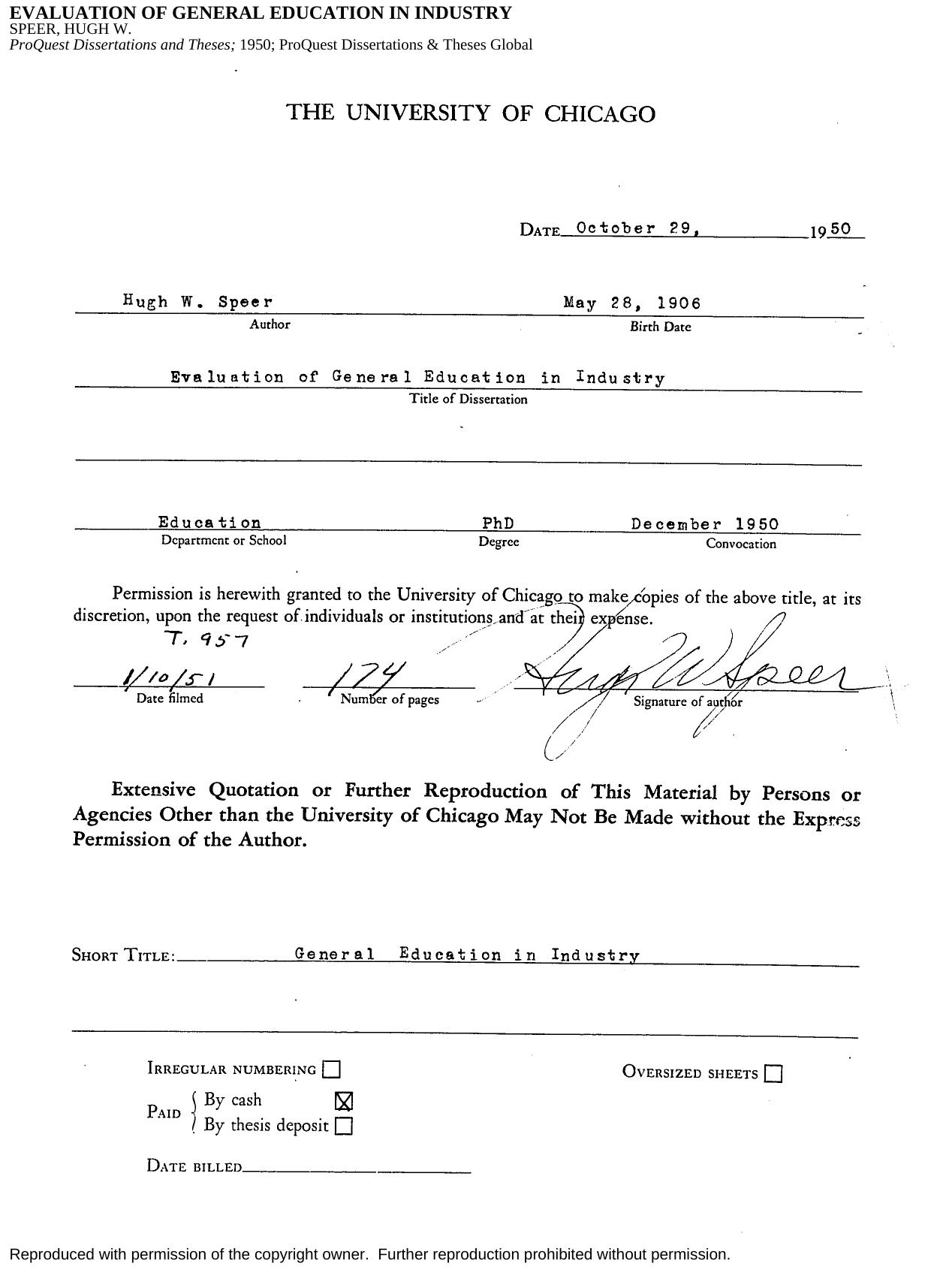 EVALUATION OF GENERAL EDUCATION IN INDUSTRY by SPEER HUGH W