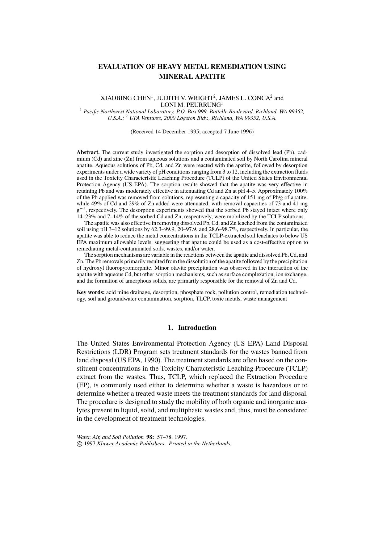 EVALUATION OF HEAVY METAL REMEDIATION USING MINERAL APATITE by Unknown