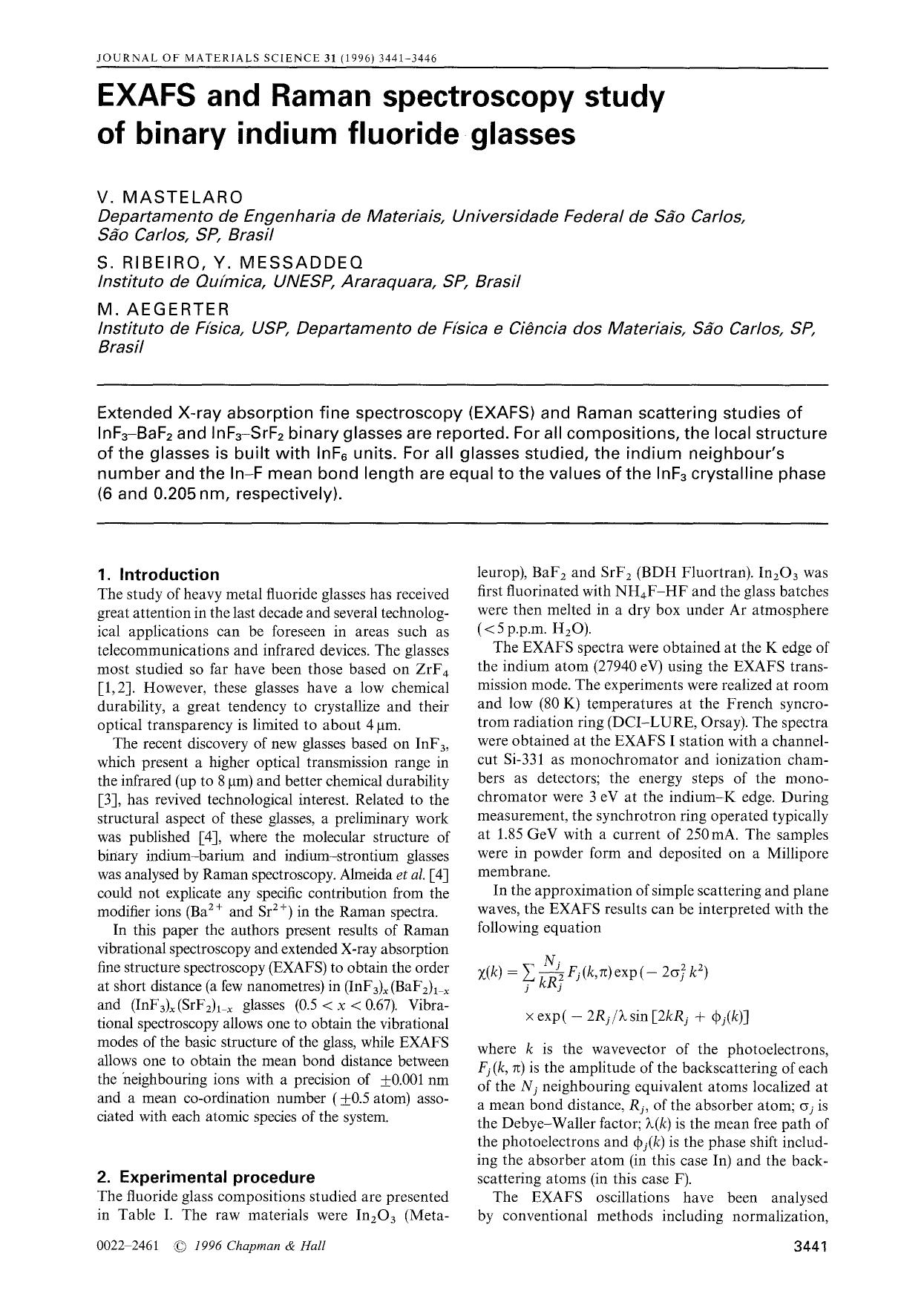 EXAFS and Raman spectroscopy study of binary indium fluoride glasses by Unknown