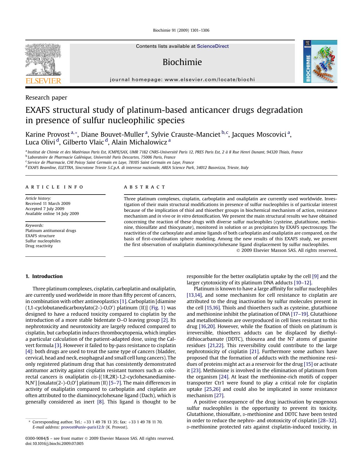 EXAFS structural study of platinum-based anticancer drugs degradation in presence of sulfur nucleophilic species by unknow