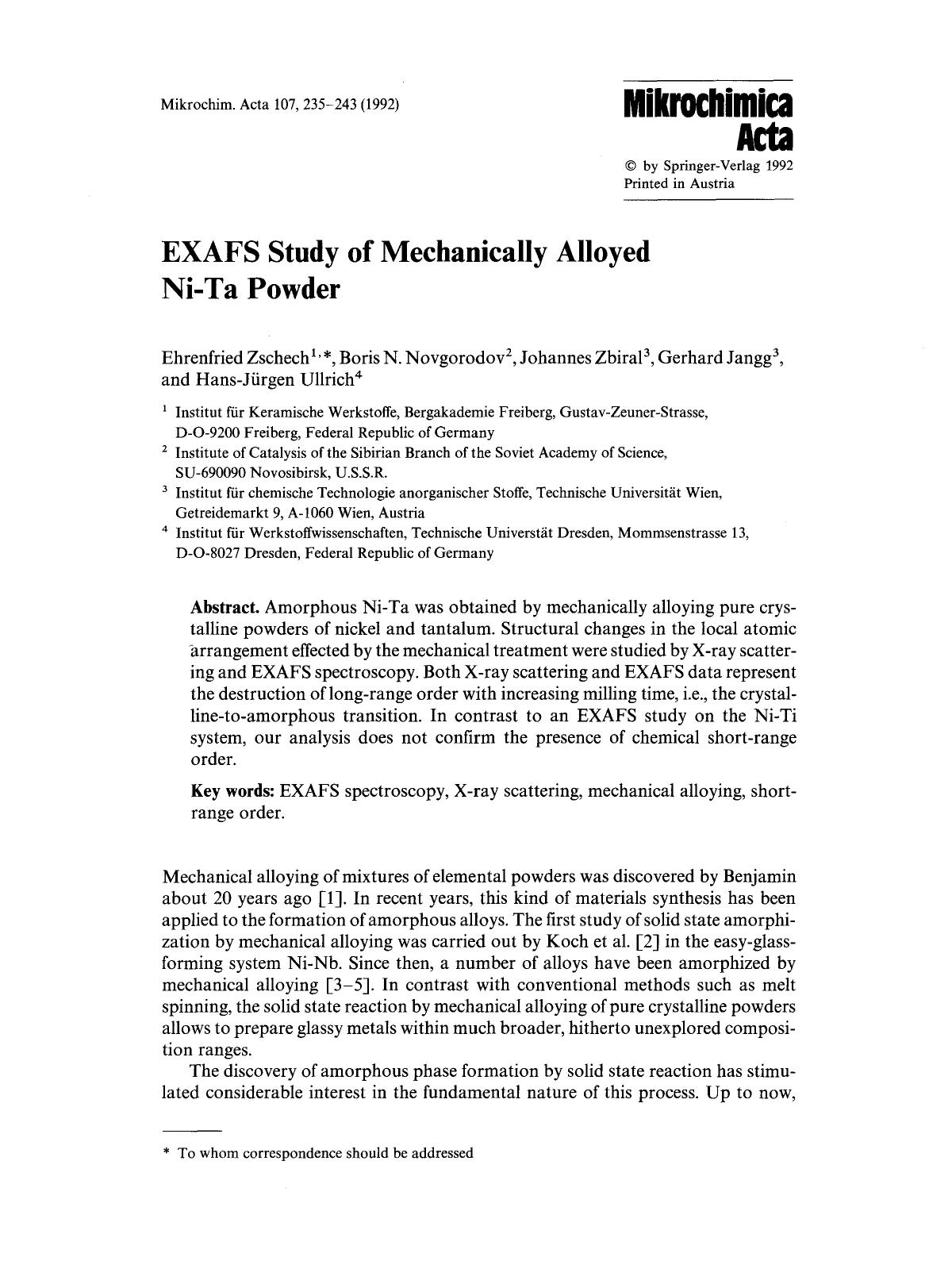 EXAFS study of mechanically alloyed Ni-Ta powder by Unknown