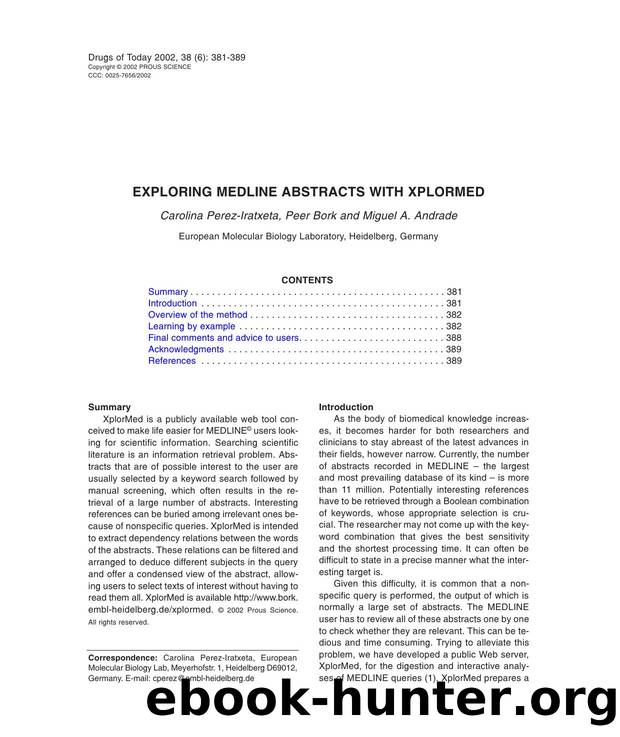 EXPLORING MEDLINE ABSTRACTS WITH XPLORMED by Prous Science (c) 2002