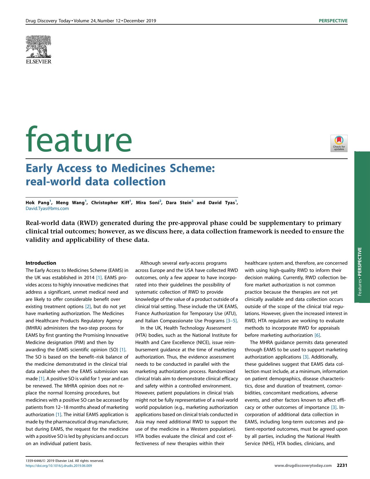 Early Access to Medicines Scheme: real-world data collection by Hok Pang & Meng Wang & Christopher Kiff & Mira Soni & Dara Stein & David Tyas