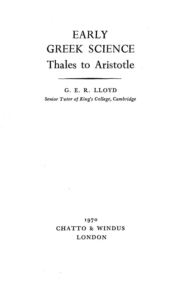 Early Greek Science: Thales to Aristotle by G. E. R. Lloyd