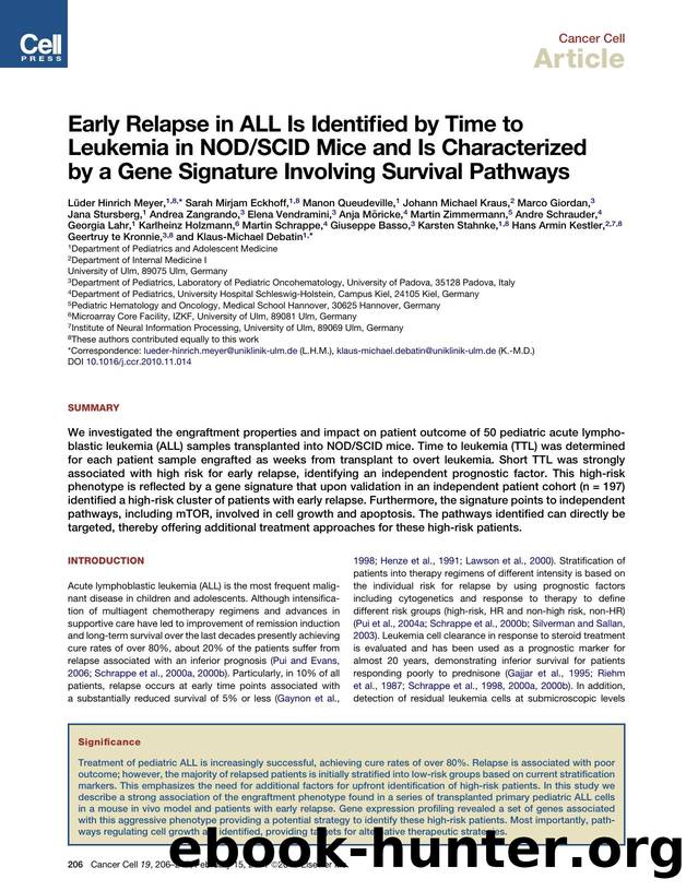 Early Relapse in ALL Is Identified by Time to Leukemia in NODSCID Mice and Is Characterized by a Gene Signature Involving Survival Pathways by unknow
