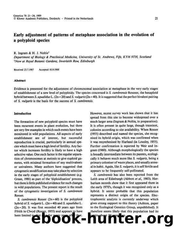 Early adjustment of patterns of metaphase association in the evolution of a polyploid species by Unknown