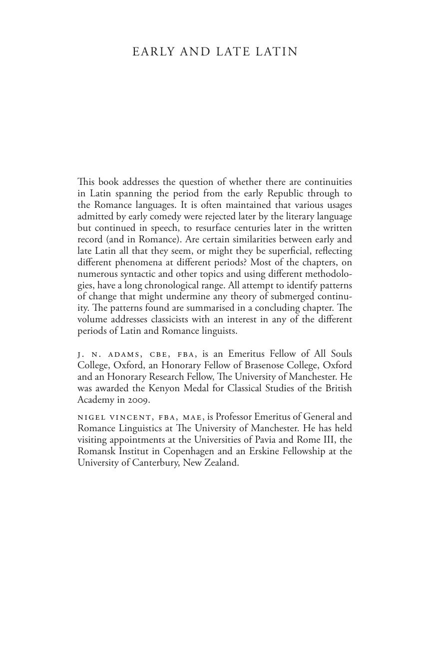 Early and Late Latin: Continuity or Change? by James Noel Adams; Nigel Vincent
