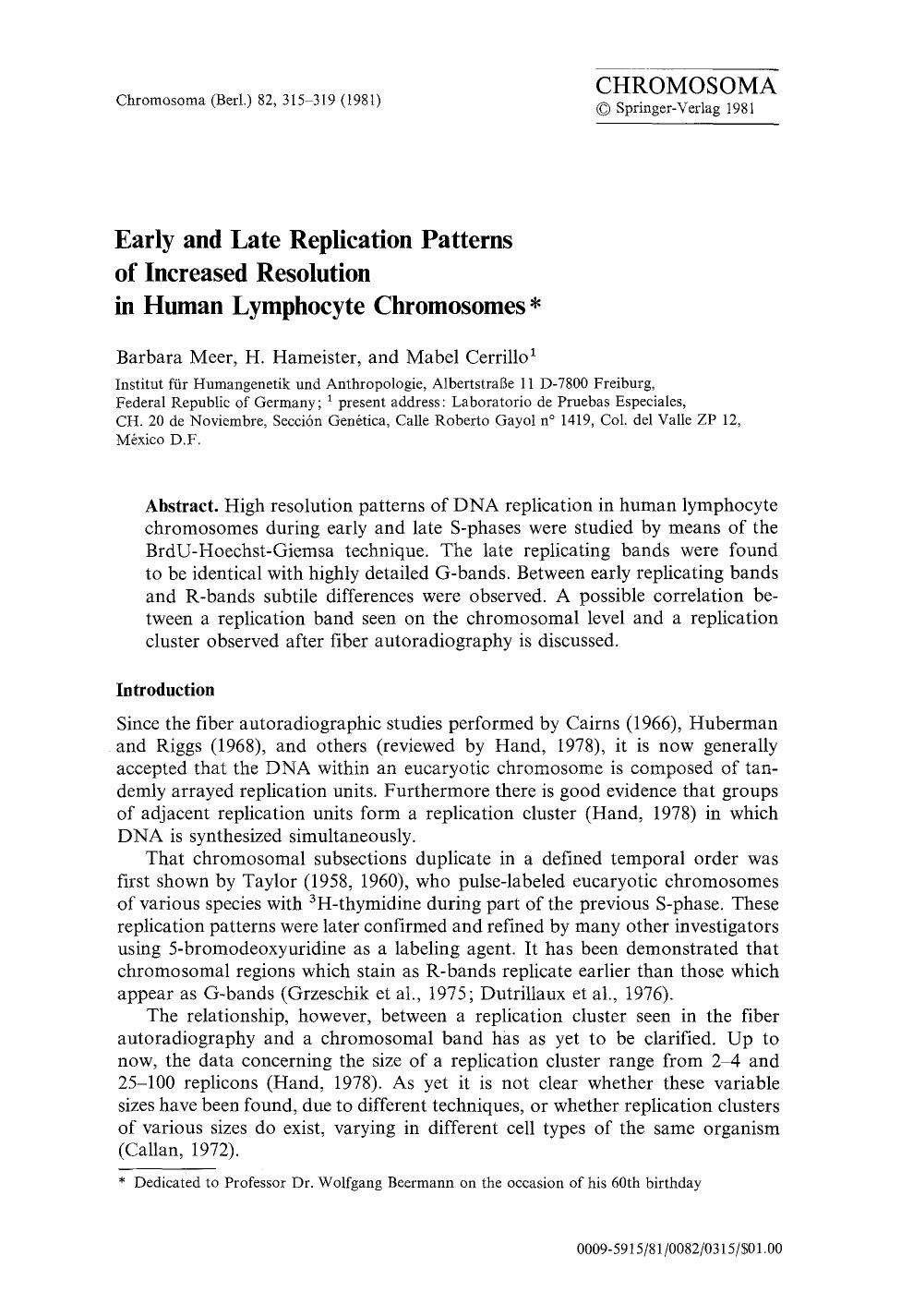 Early and late replication patterns of increased resolution in human lymphocyte chromosomes by Unknown