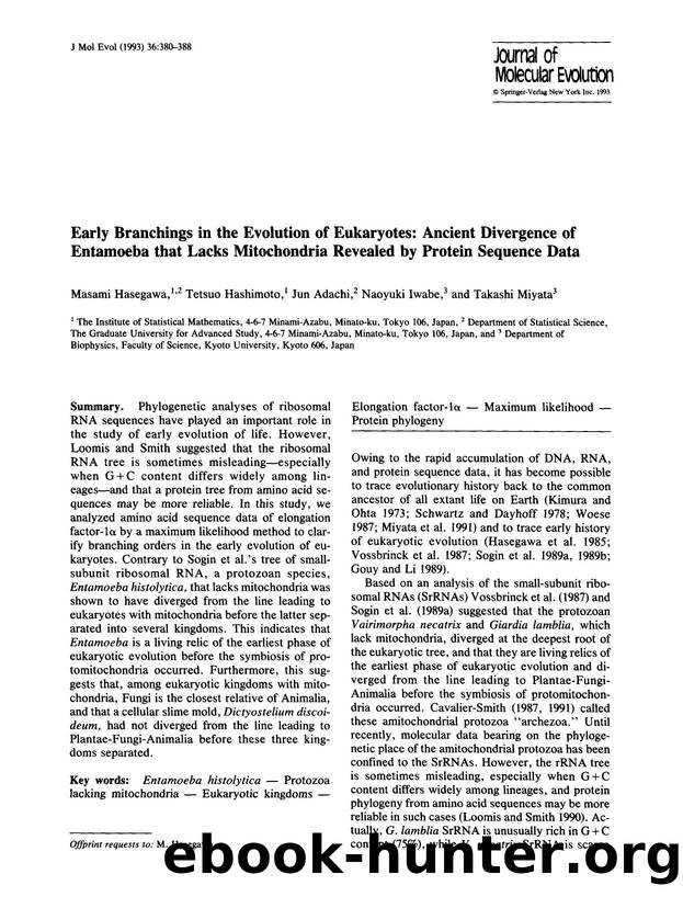Early branchings in the evolution of eukaryotes: Ancient divergence of entamoeba that lacks mitochondria revealed by protein sequence data by Unknown