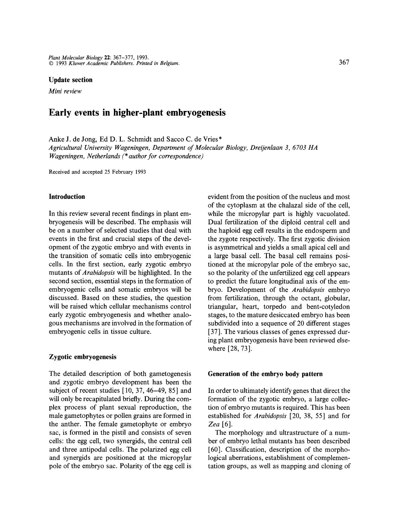 Early events in higher-plant embryogenesis by Unknown