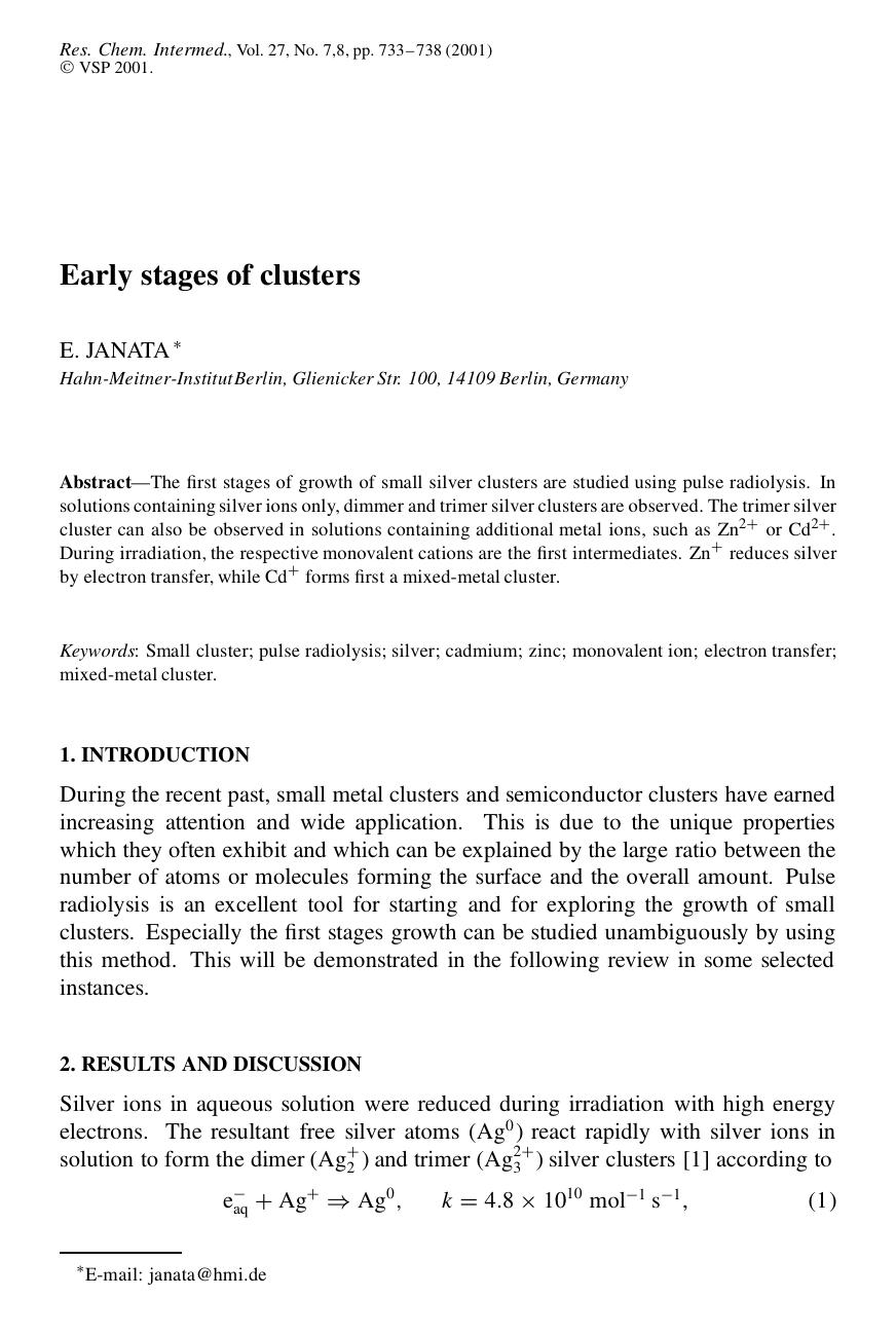 Early stages of clusters by Unknown