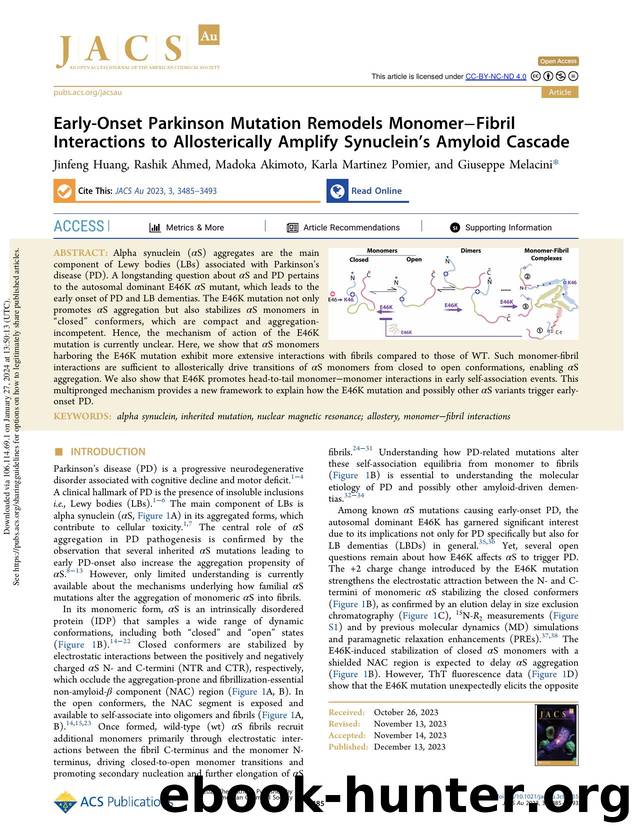 Early-Onset Parkinson Mutation Remodels MonomerâFibril Interactions to Allosterically Amplify Synucleinâs Amyloid Cascade by Jinfeng Huang Rashik Ahmed Madoka Akimoto Karla Martinez Pomier & Giuseppe Melacini