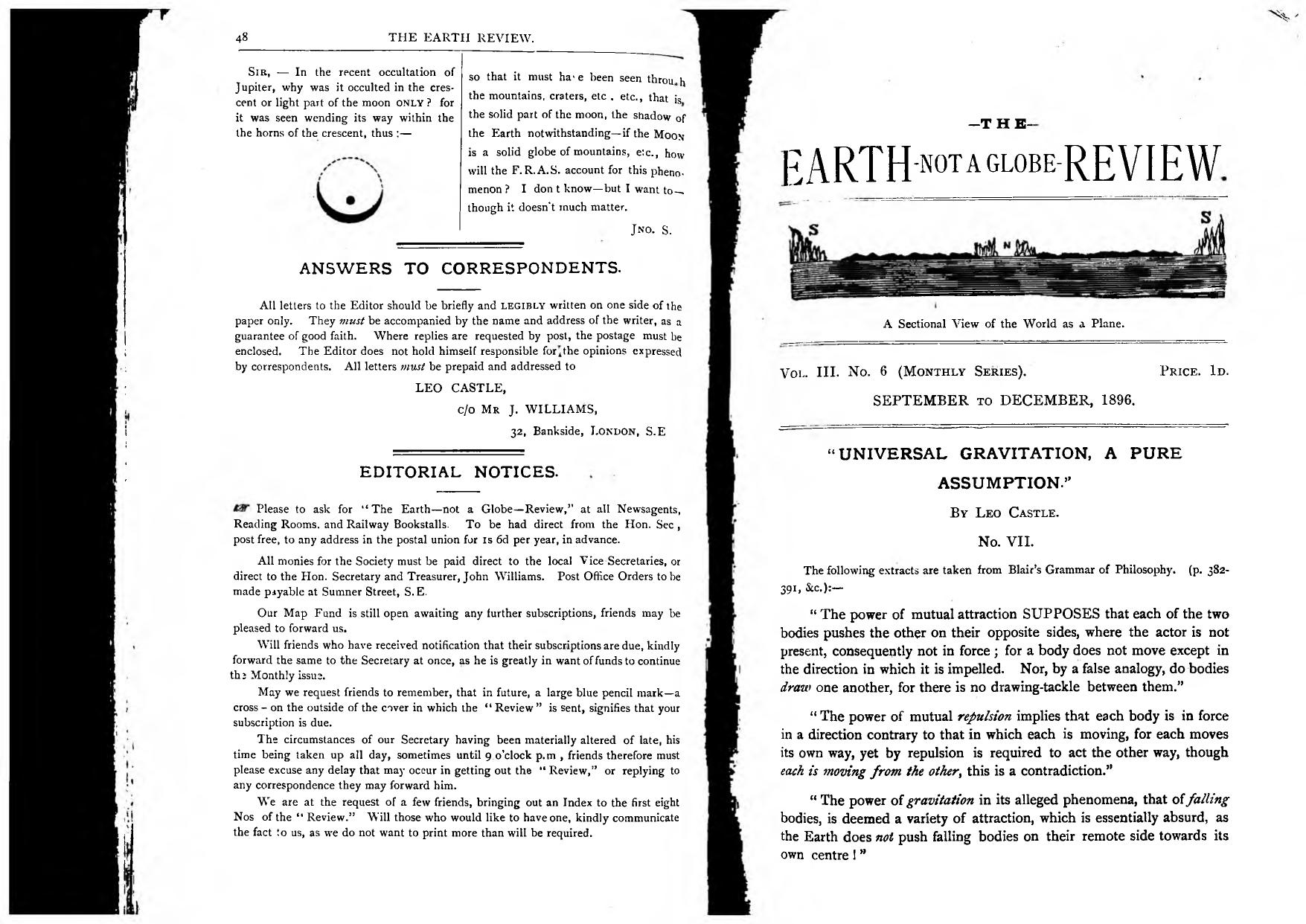 Earth Not a Globe Review, The (Vol III, No 6, Sept-Dec 1896) by Unknown