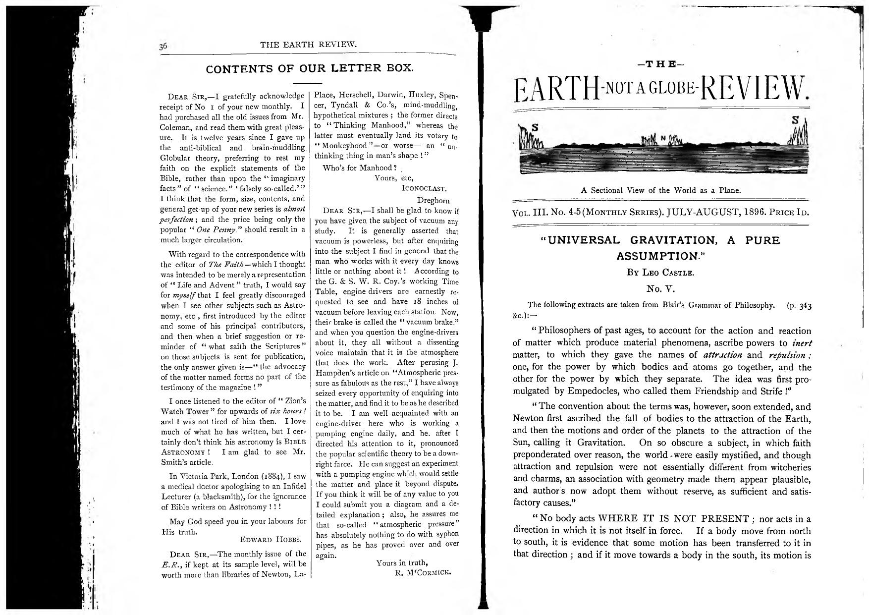Earth Not a Globe Review, The (Vol. III., No. 4-5, July-August 1896) by Unknown