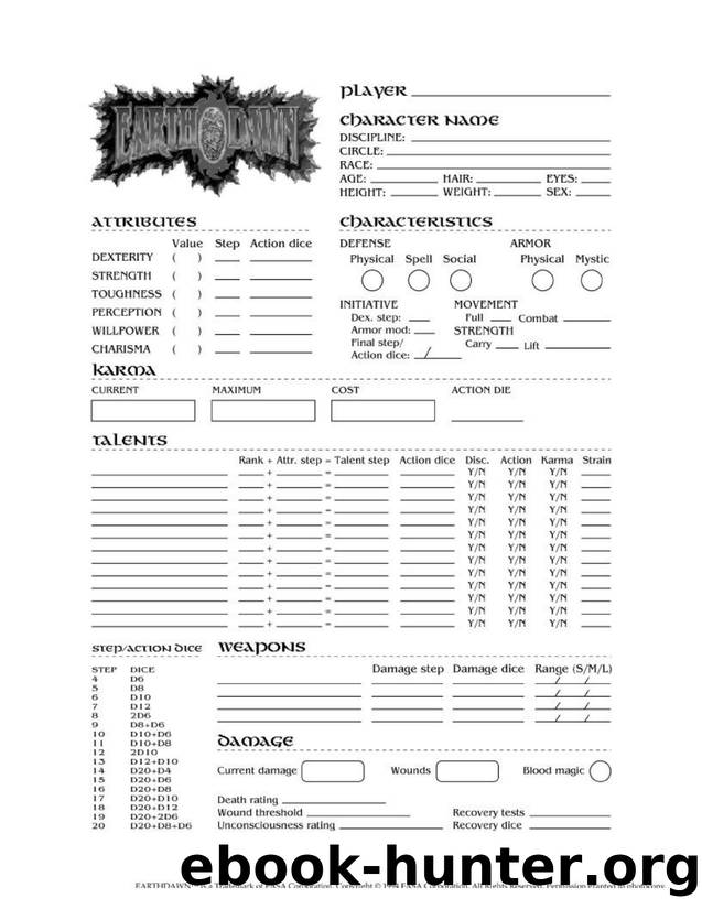 Earthdawn Character Sheet by Steven Hammond