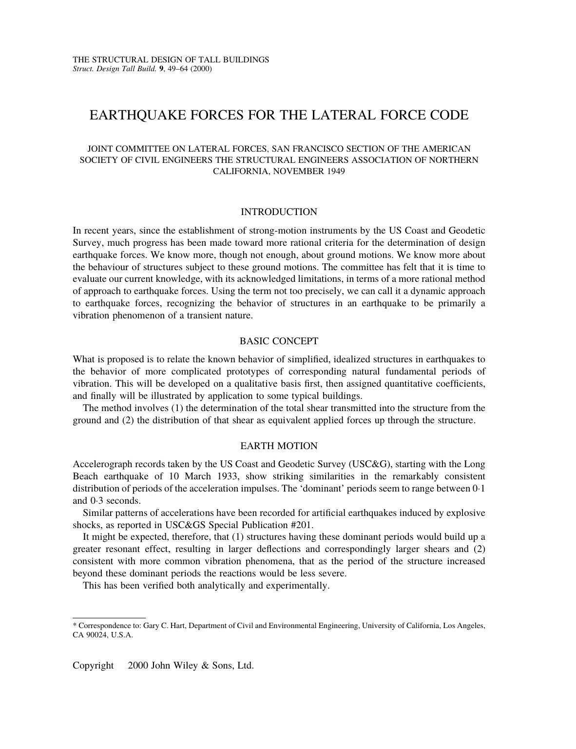 Earthquake forces for the lateral force code by Unknown
