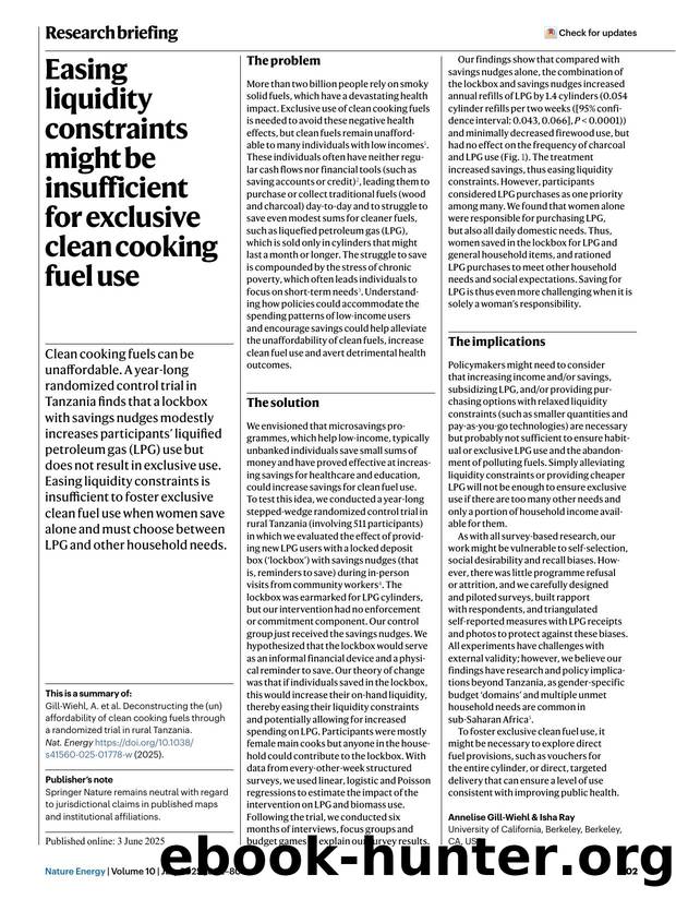 Easing liquidity constraints might be insufficient for exclusive clean cooking fuel use by Unknown