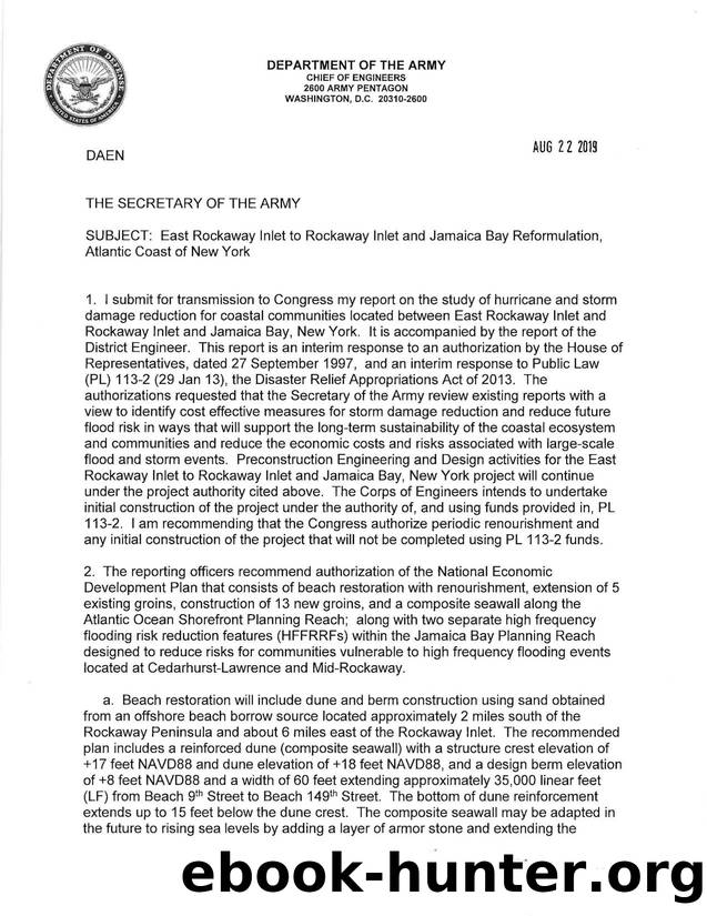 East Rockaway Inlet to Rockaway Inlet and Jamaica Bay reformulation, Atlantic Coast of New York by Department of Defense