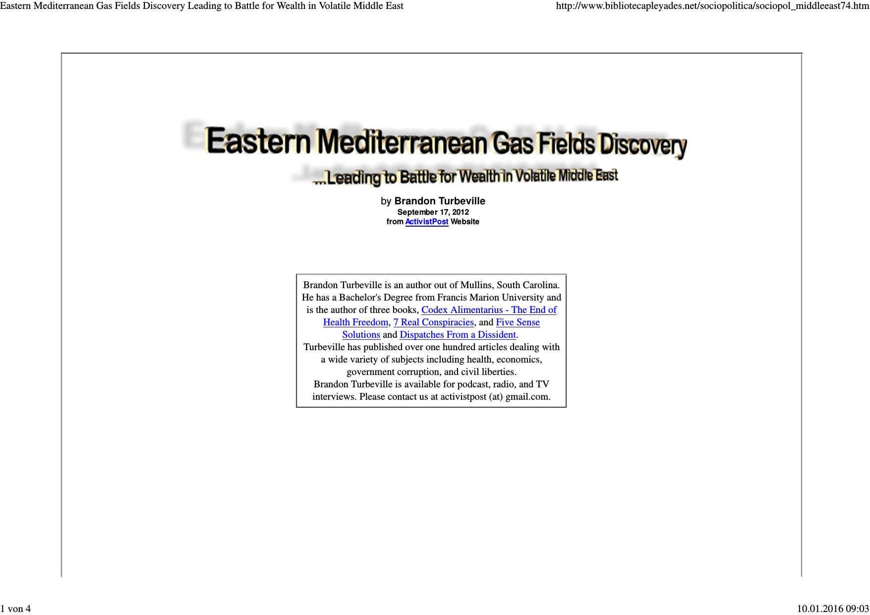Eastern Mediterranean Gas Fields Discovery Leading to Battle for Wealth in Volatile Middle East by Gigabyte