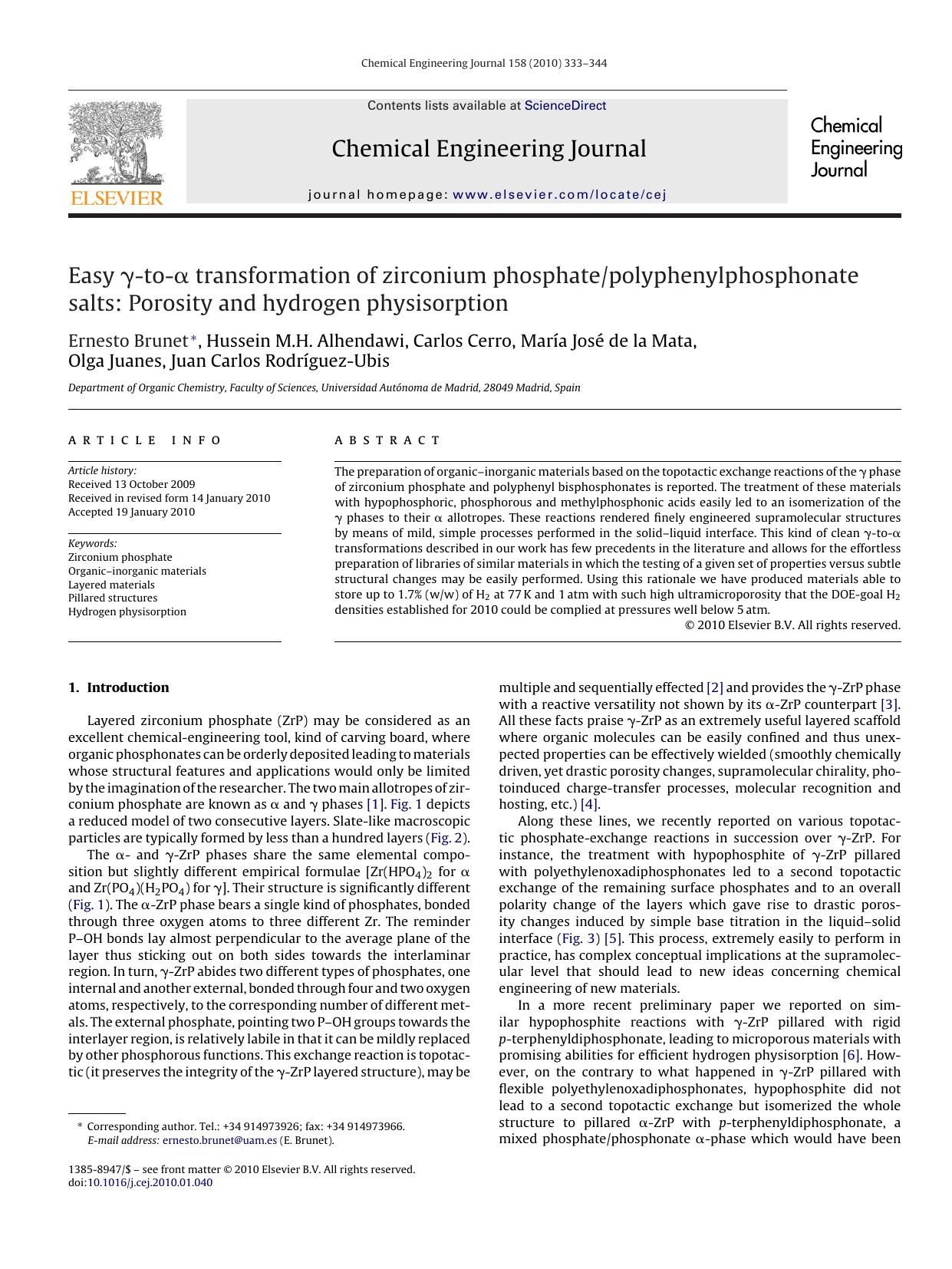 Easy ÃÂ³-to-ÃÂ± transformation of zirconium phosphatepolyphenylphosphonate salts: Porosity and hydrogen physisorption by unknow