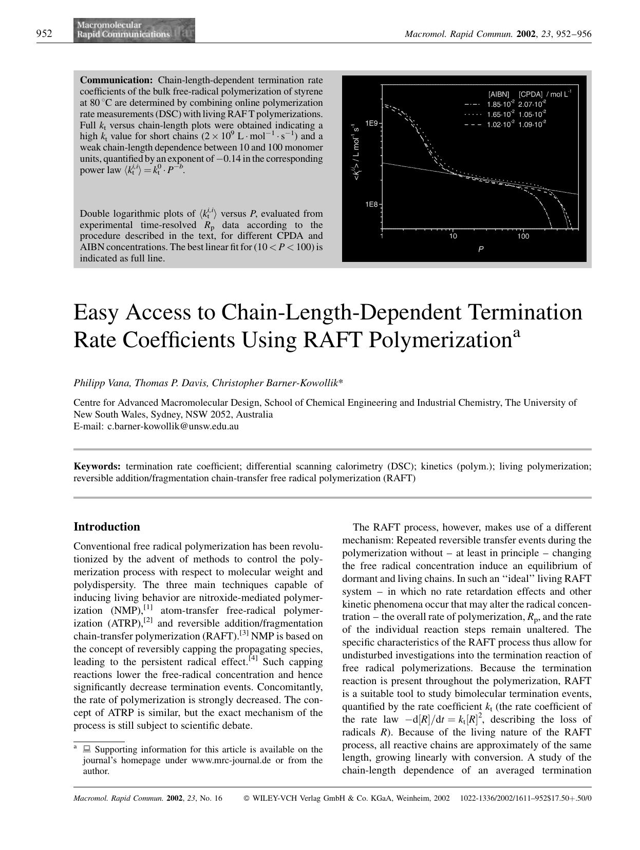 Easy Access to Chain-Length-Dependent Termination Rate Coefficients Using RAFT Polymerization by Unknown