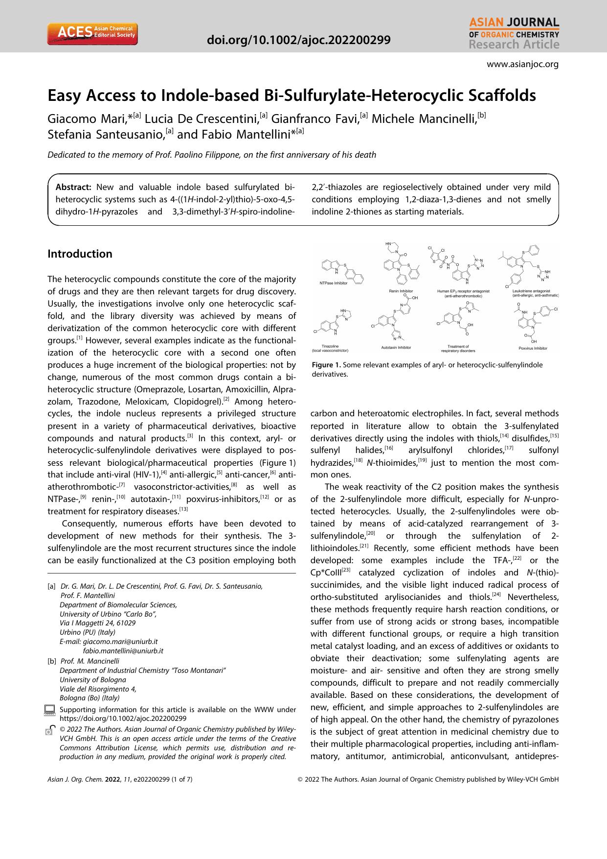 Easy Access to Indoleâbased BiâSulfurylateâHeterocyclic Scaffolds by Unknown