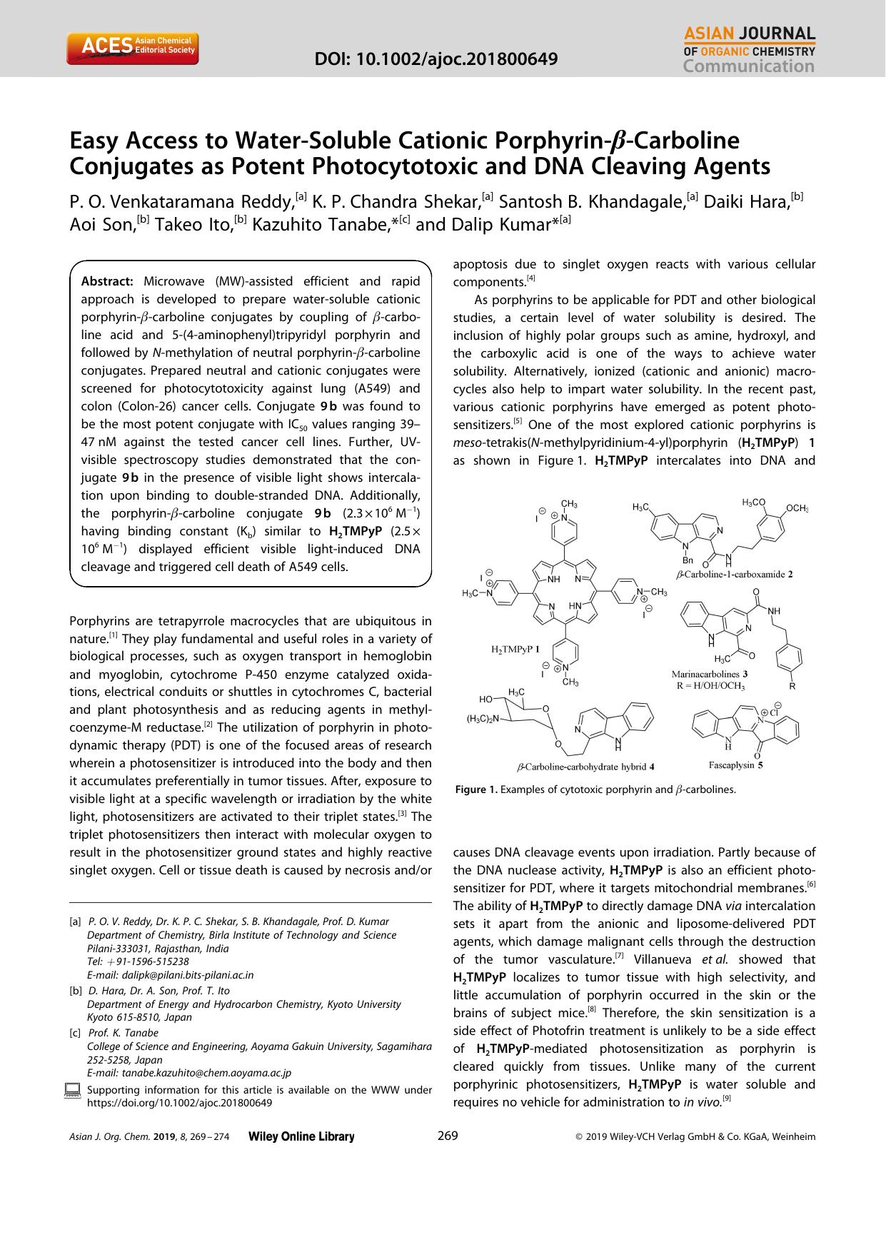 Easy Access to WaterâSoluble Cationic PorphyrinâÎ²âCarboline Conjugates as Potent Photocytotoxic and DNA Cleaving Agents by Unknown