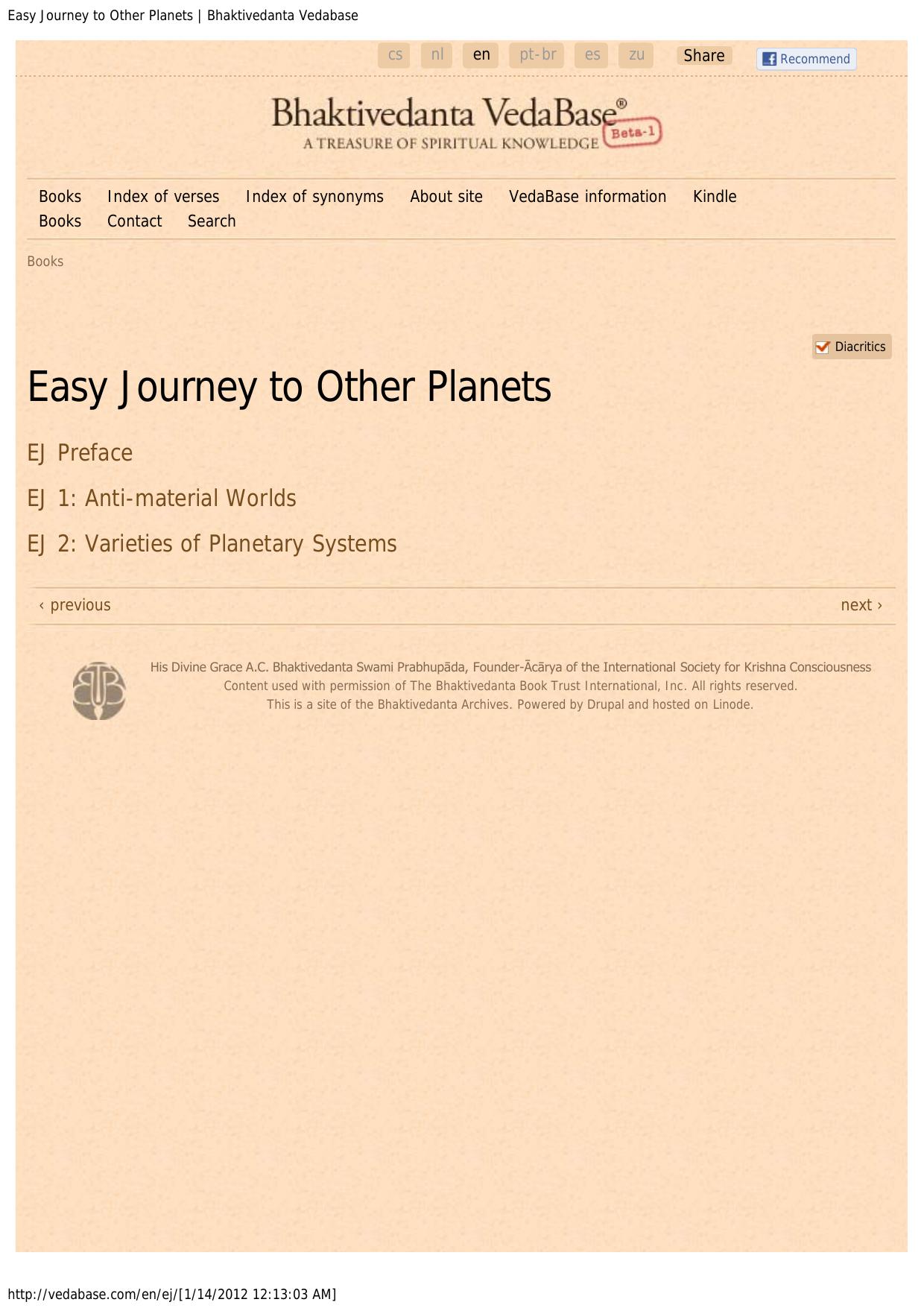Easy Journey to Other Planets | Bhaktivedanta Vedabase by Unknown