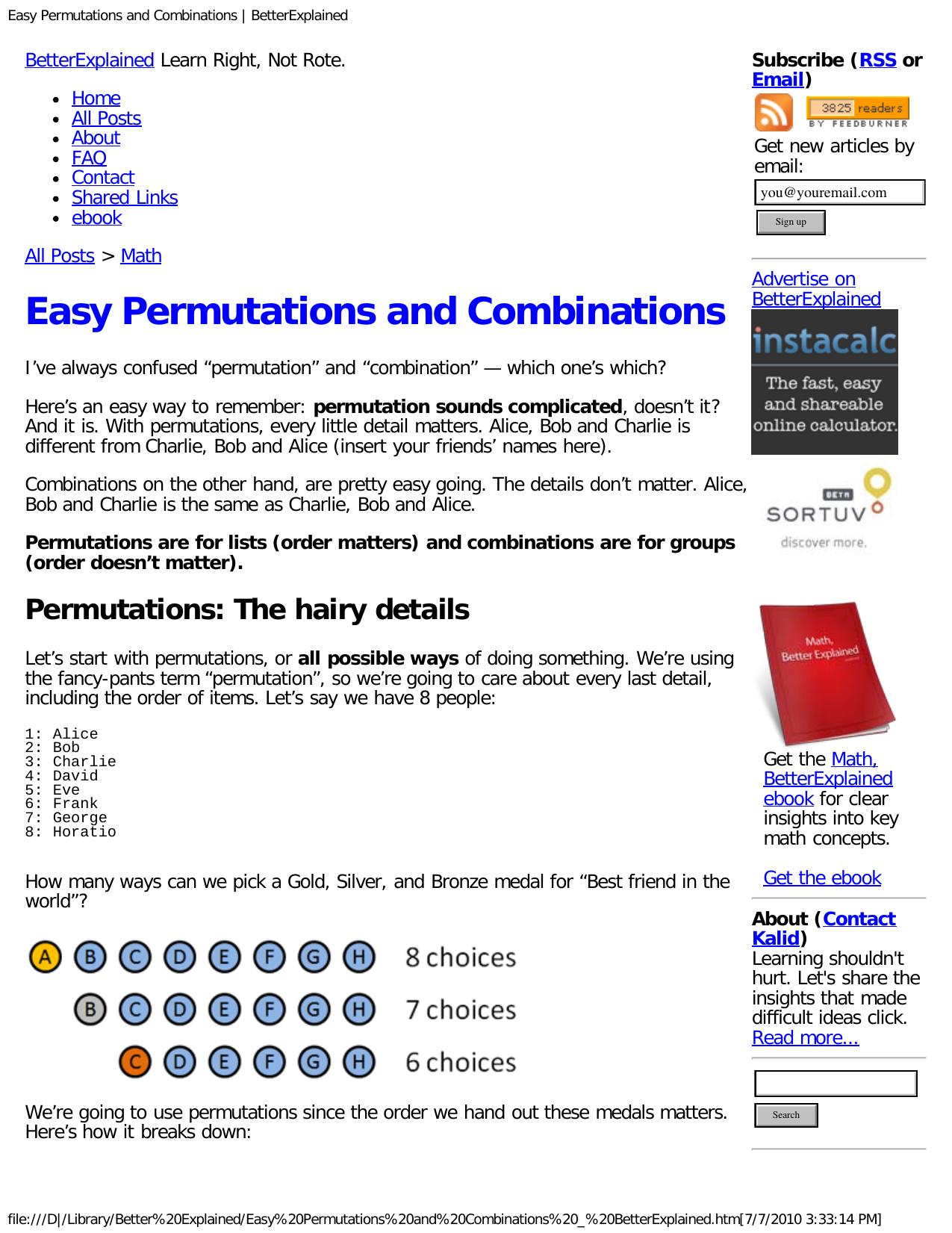 Easy Permutations and Combinations | BetterExplained by Easy Permutations & Combinations