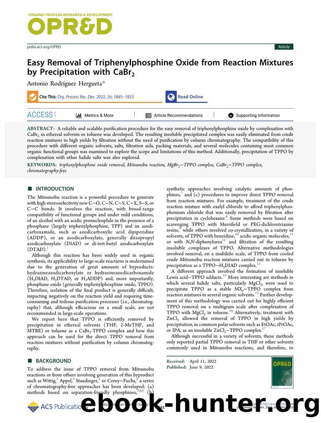 Easy Removal of Triphenylphosphine Oxide from Reaction Mixtures by Precipitation with CaBr2 by Antonio Rodríguez Hergueta