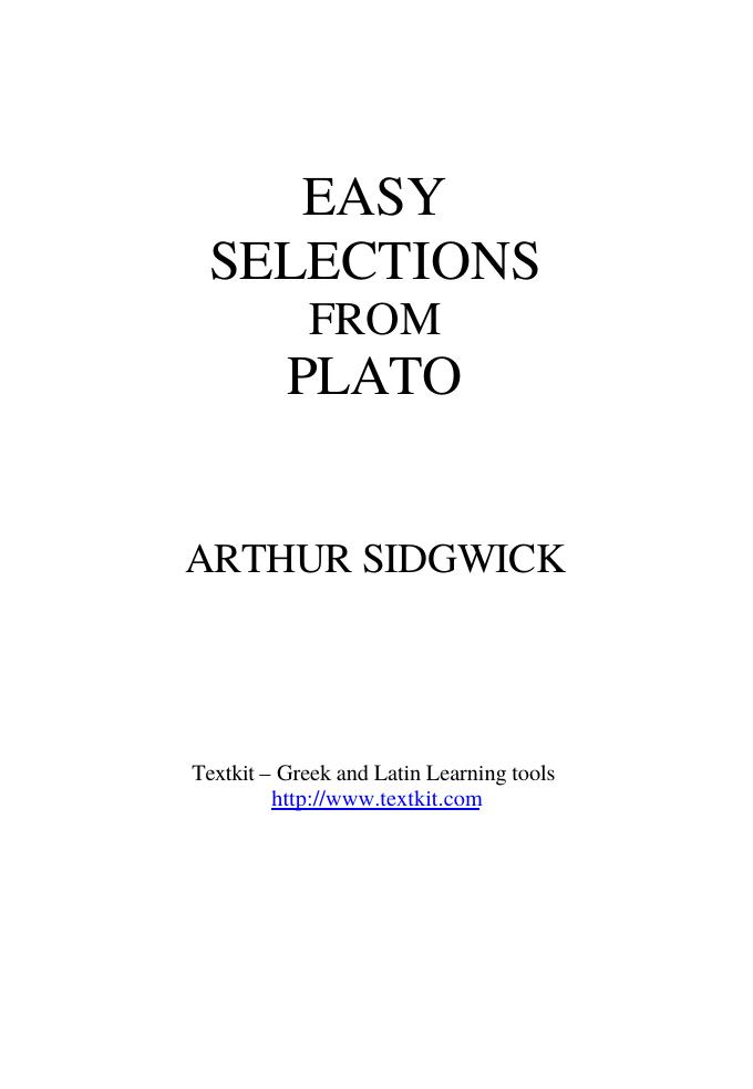 Easy Selections From Plato by Arthur Sidgwick