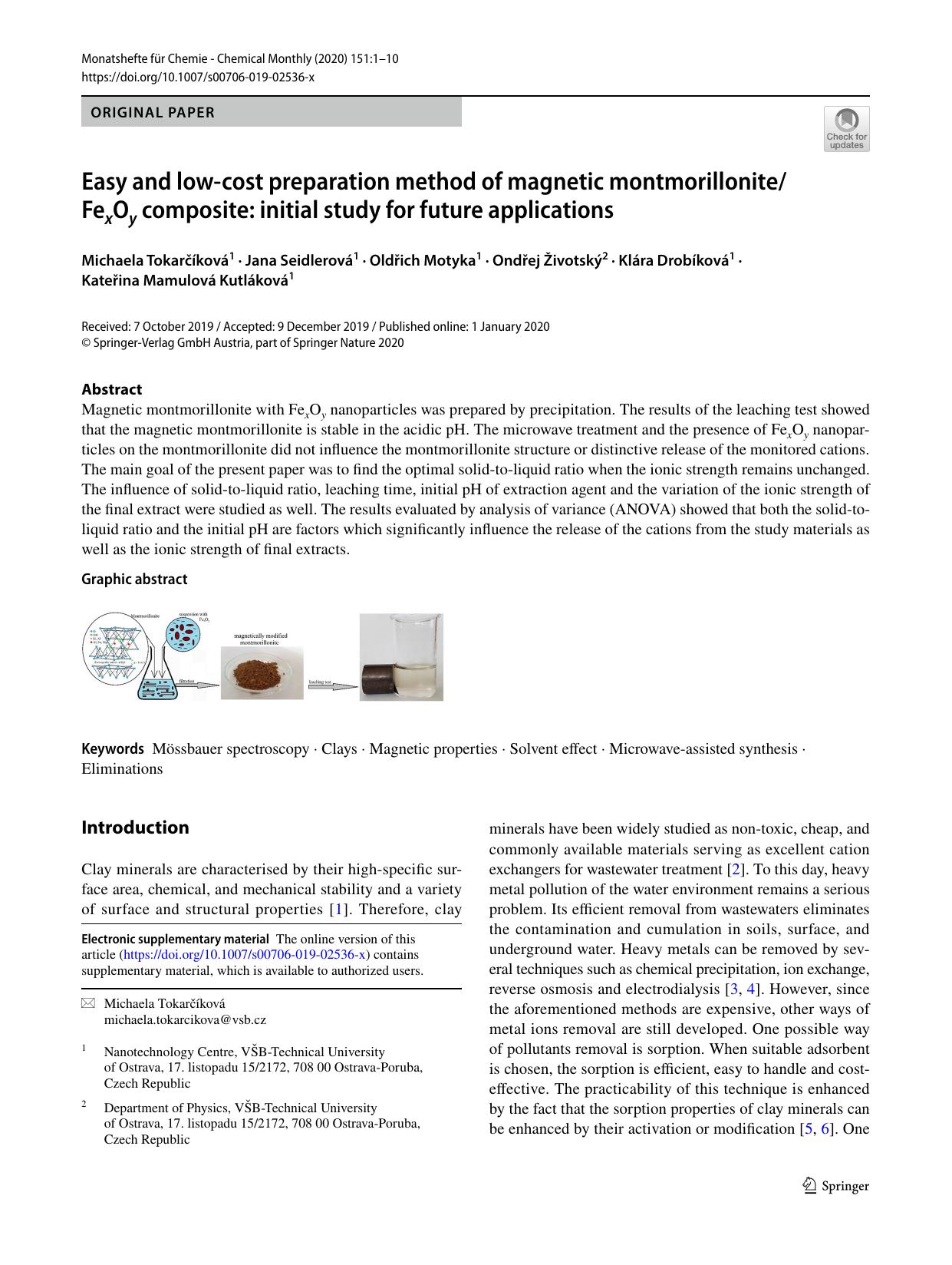 Easy and low-cost preparation method of magnetic montmorilloniteFexOy composite: initial study for future applications by unknow