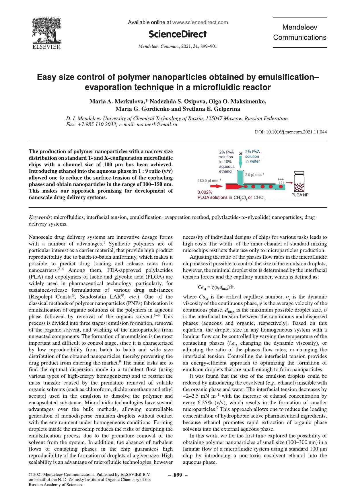 Easy size control of polymer nanoparticles obtained by emulsificationâevaporation technique in a microfluidic reactor by unknow