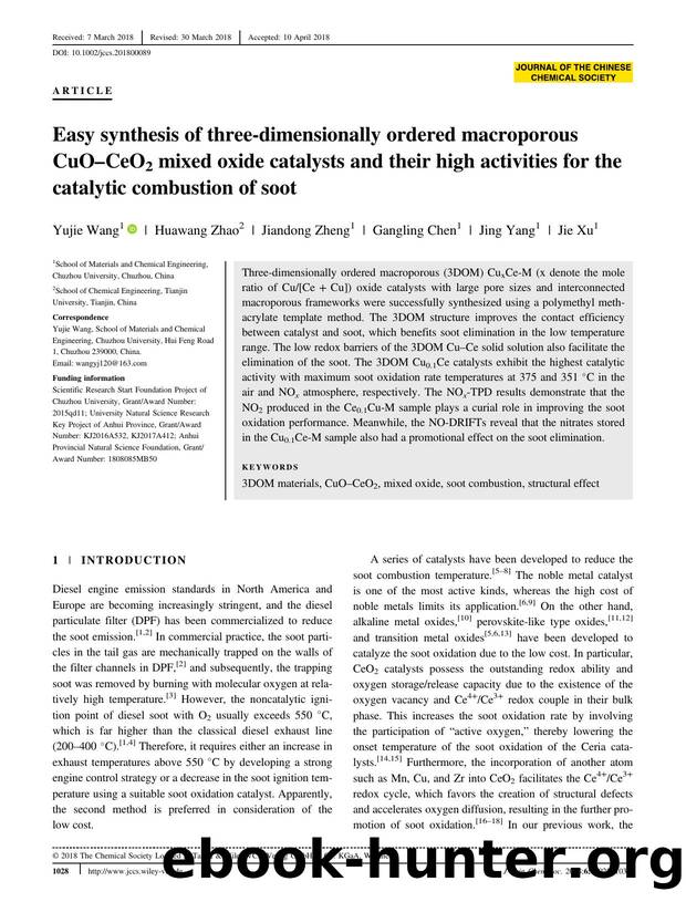 Easy synthesis of three-dimensionally ordered macroporous CuO-CeO2 mixed oxide catalysts and their high activities for the catalytic combustion of soot : Ordered macroporous CuO-Ce by Unknown