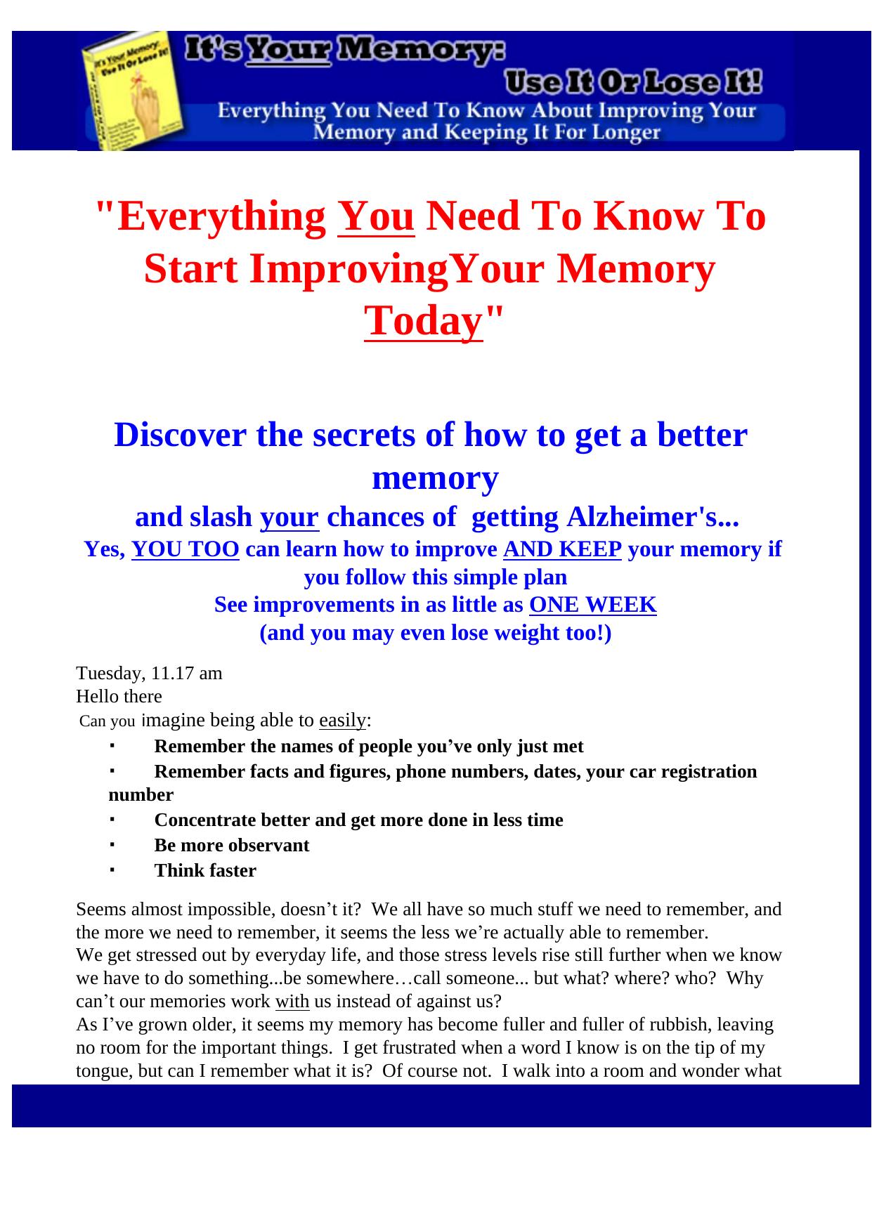 Easy, Fun, Free And Cheap Ways To Improve Your Memory! by Best of Kuszter's Collection
