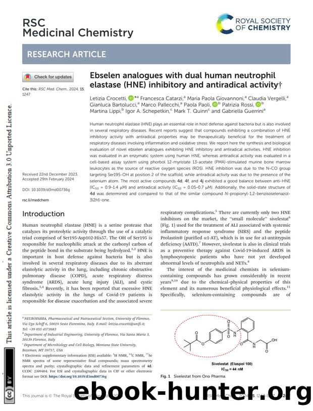 Ebselen analogues with dual human neutrophil elastase (HNE) inhibitory and antiradical activity by unknow